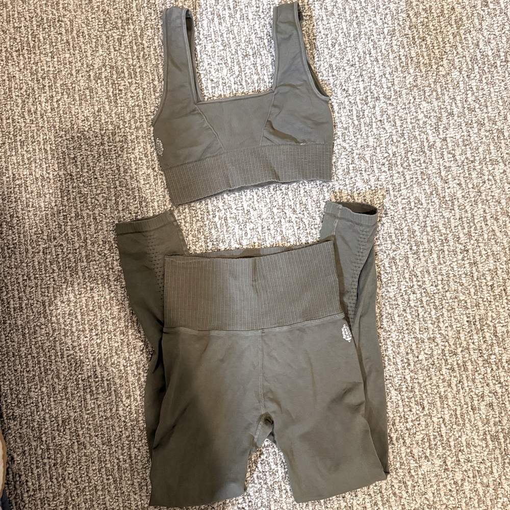 Free People movement Olive Green Sports Bra and Leggings Set S or XS
